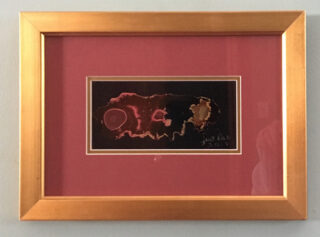 Abstract art painting that looks like a running buffalo framed